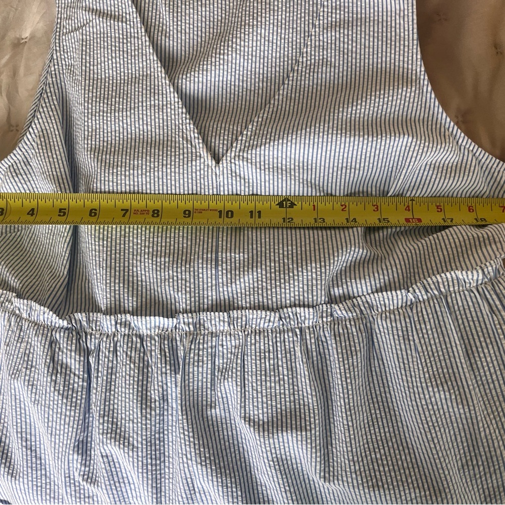 J. Crew Blue and White Striped Sleeveless V-Neck Tiered Dress - Picture 6 of 7
